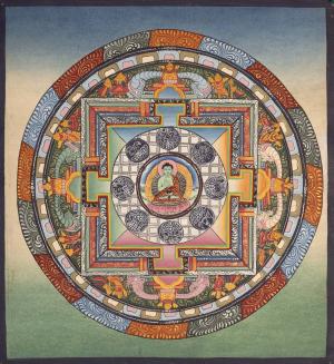 Vintage Amoghasiddhi Mandala | Original Hand Painted Tibetan Buddhist Thangka
